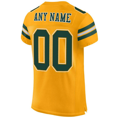 Custom Gold Green-White Mesh Authentic Football Jersey - Sky-Custom