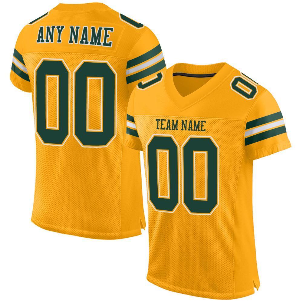 Custom Gold Green-White Mesh Authentic Football Jersey - Sky-Custom