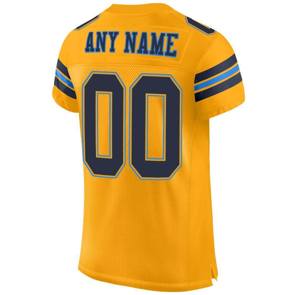 Custom Gold Navy-Powder Blue Mesh Authentic Football Jersey - Sky-Custom