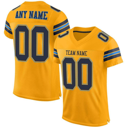 Custom Gold Navy-Powder Blue Mesh Authentic Football Jersey - Sky-Custom