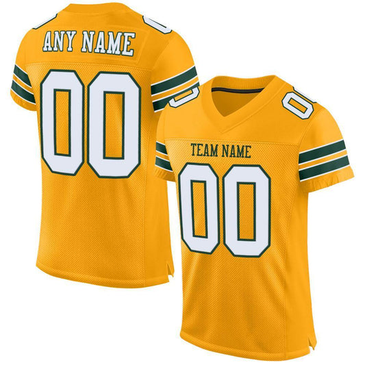 Custom Gold White-Green Mesh Authentic Football Jersey - Sky-Custom