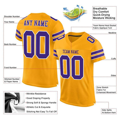 Custom Gold Purple-White Mesh Authentic Football Jersey - Sky-Custom