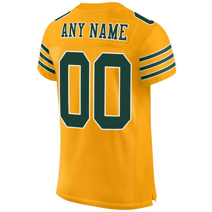 Custom Gold Green-White Mesh Authentic Football Jersey - Sky-Custom