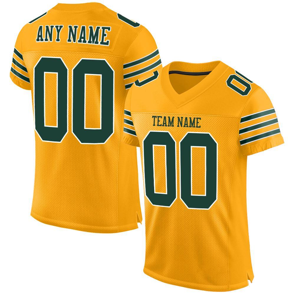 Custom Gold Green-White Mesh Authentic Football Jersey - Sky-Custom