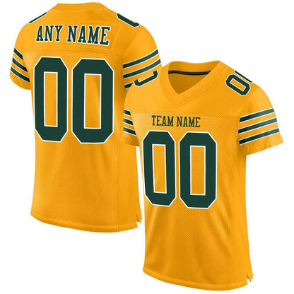 Custom Gold Green-White Mesh Authentic Football Jersey - Sky-Custom