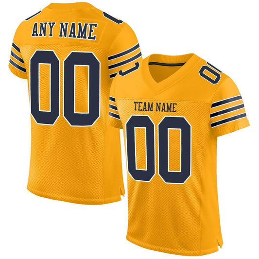 Custom Gold Navy-White Mesh Authentic Football Jersey - Sky-Custom