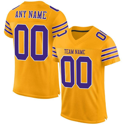 Custom Gold Purple-White Mesh Authentic Football Jersey - Sky-Custom