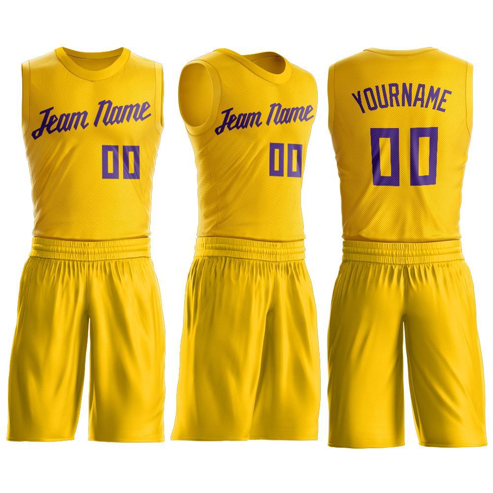 Custom Gold Purple Round Neck Suit Basketball Jersey - Sky-Custom