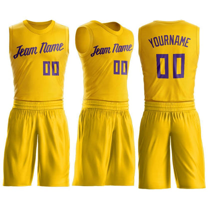 Custom Gold Purple Round Neck Suit Basketball Jersey - Sky-Custom