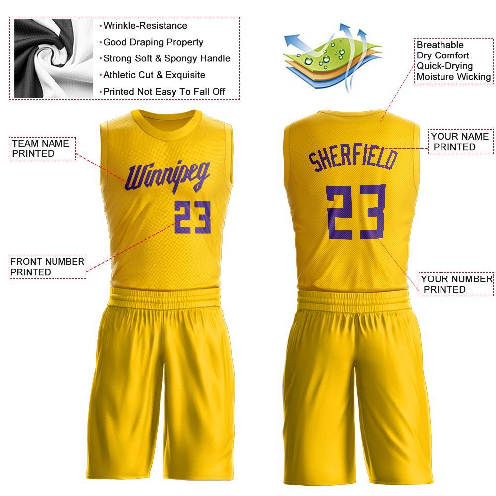 Custom Gold Purple Round Neck Suit Basketball Jersey - Sky-Custom