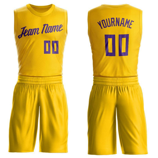 Custom Gold Purple Round Neck Suit Basketball Jersey - Sky-Custom