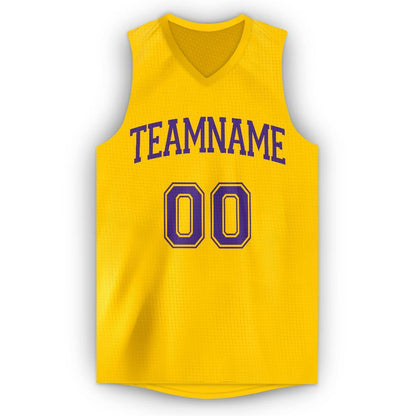 Custom Gold Purple V-Neck Basketball Jersey - Sky-Custom