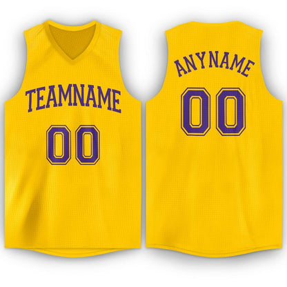 Custom Gold Purple V-Neck Basketball Jersey - Sky-Custom