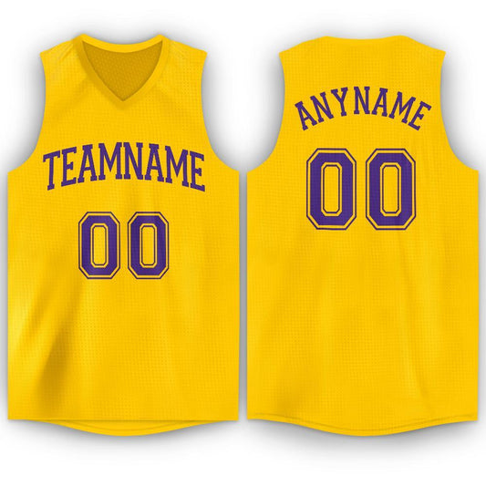 Custom Gold Purple V-Neck Basketball Jersey - Sky-Custom