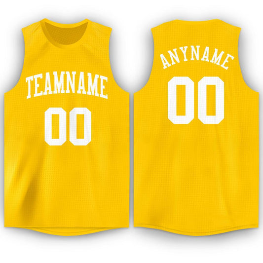 Custom Gold White Round Neck Basketball Jersey - Sky-Custom