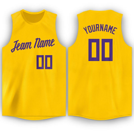 Custom Gold Purple Round Neck Basketball Jersey - Sky-Custom