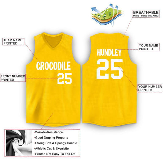 Custom Gold White V-Neck Basketball Jersey - Sky-Custom