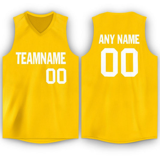 Custom Gold White V-Neck Basketball Jersey - Sky-Custom