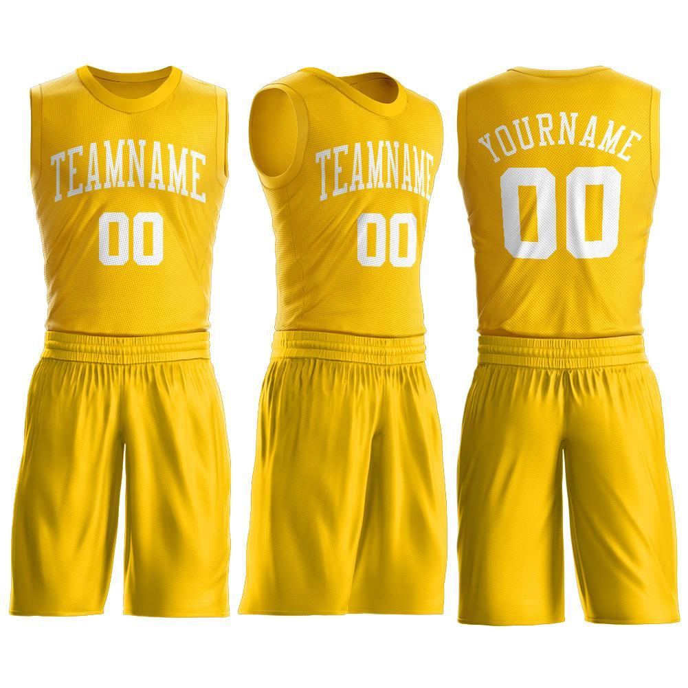 Custom Gold White Round Neck Suit Basketball Jersey - Sky-Custom