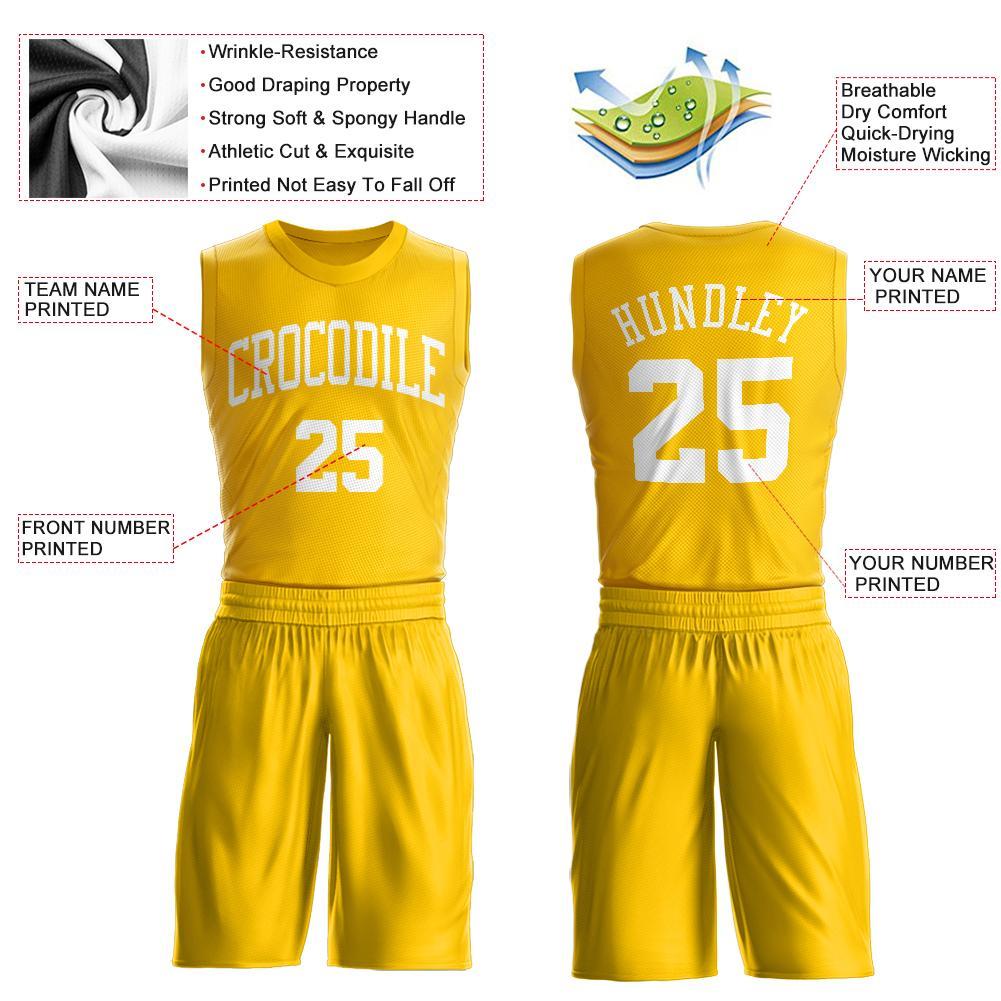 Custom Gold White Round Neck Suit Basketball Jersey - Sky-Custom