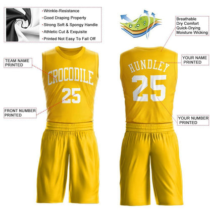 Custom Gold White Round Neck Suit Basketball Jersey - Sky-Custom