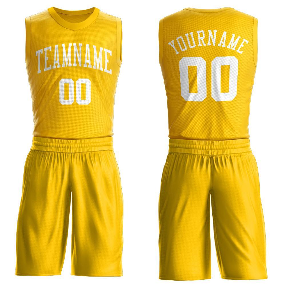 Custom Gold White Round Neck Suit Basketball Jersey - Sky-Custom