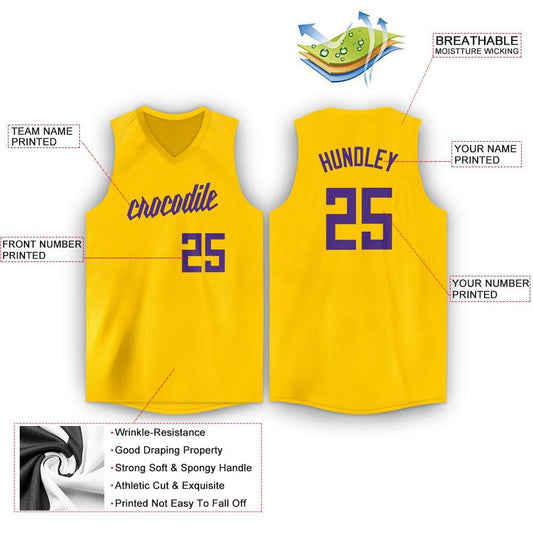 Custom Gold Purple V-Neck Basketball Jersey - Sky-Custom