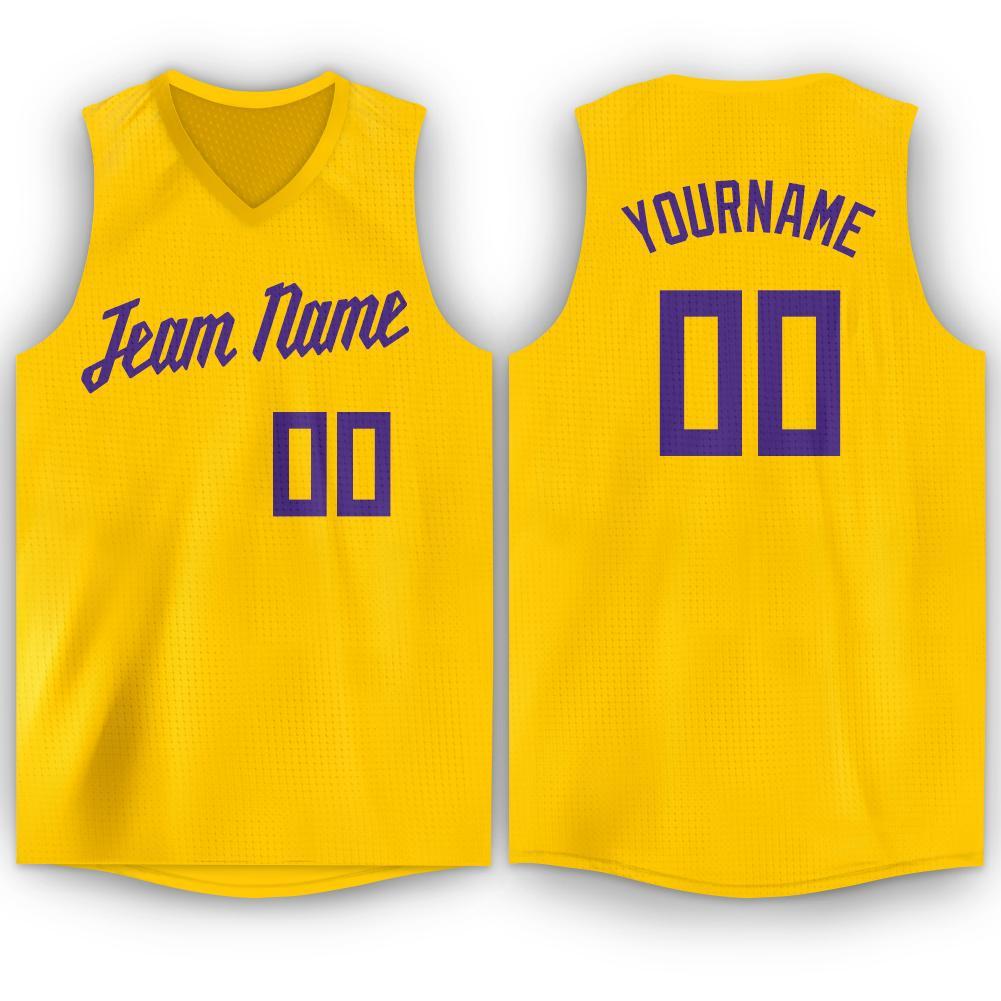 Custom Gold Purple V-Neck Basketball Jersey - Sky-Custom