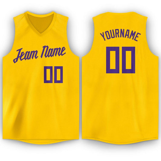 Custom Gold Purple V-Neck Basketball Jersey - Sky-Custom
