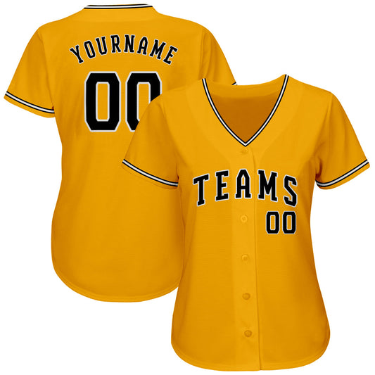 Custom Gold Black-White Authentic Baseball Jersey - Sky-Custom