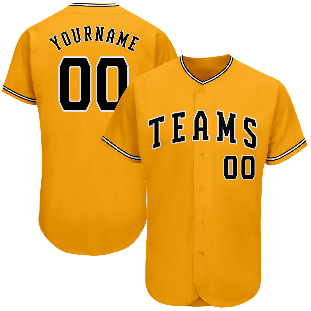 Custom Gold Black-White Authentic Baseball Jersey - Sky-Custom