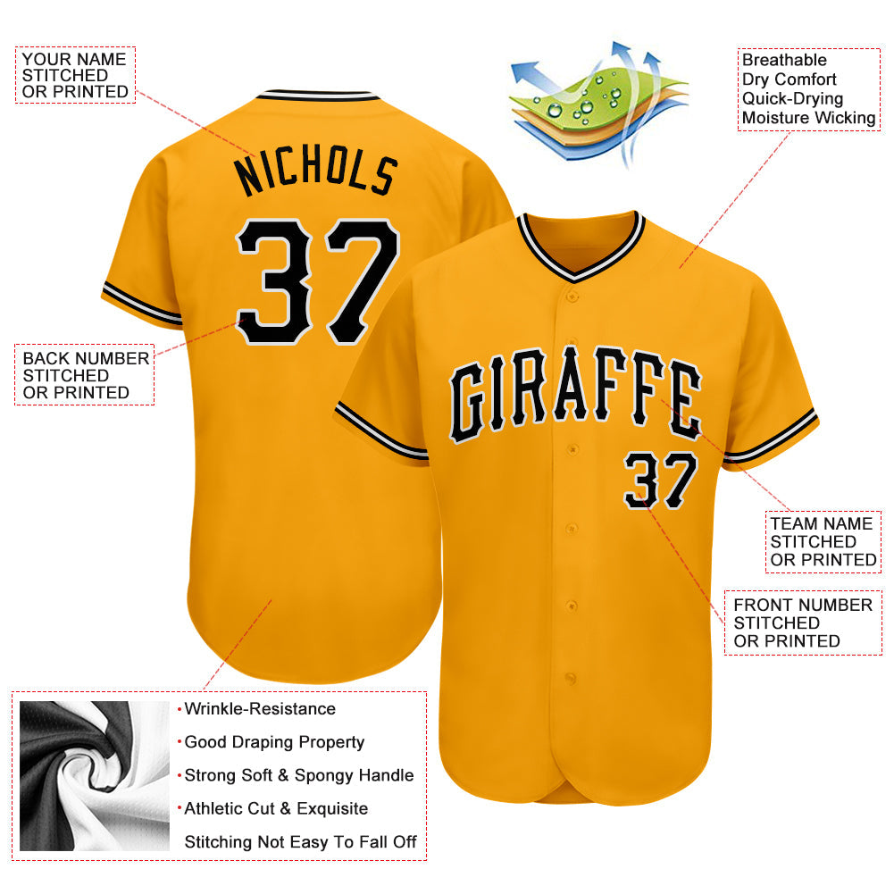 Custom Gold Black-White Authentic Baseball Jersey - Sky-Custom