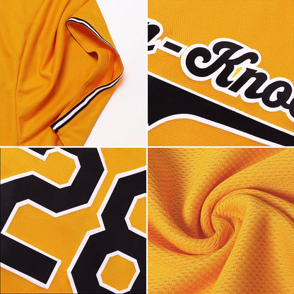Custom Gold Black-White Authentic Baseball Jersey - Sky-Custom