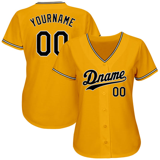 Custom Gold Black-White Authentic Baseball Jersey - Sky-Custom