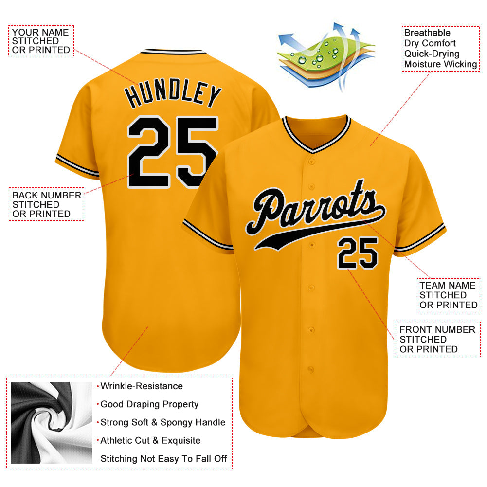 Custom Gold Black-White Authentic Baseball Jersey - Sky-Custom