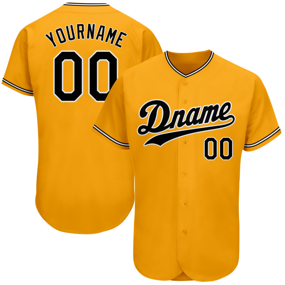 Custom Gold Black-White Authentic Baseball Jersey - Sky-Custom