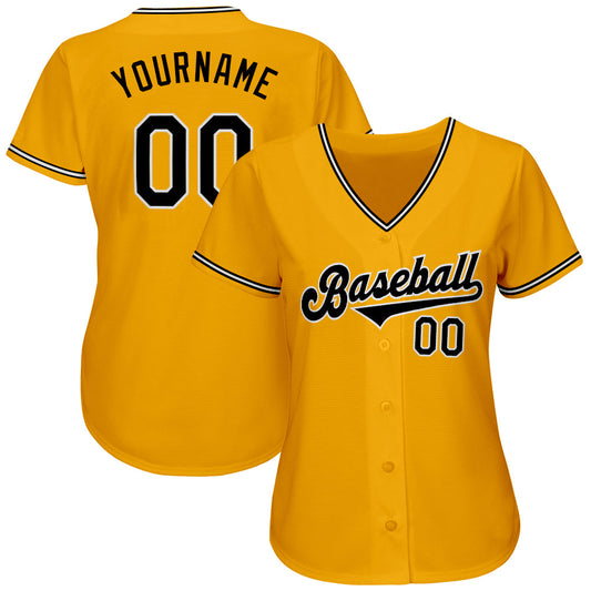 Custom Gold Black-White Authentic Baseball Jersey - Sky-Custom