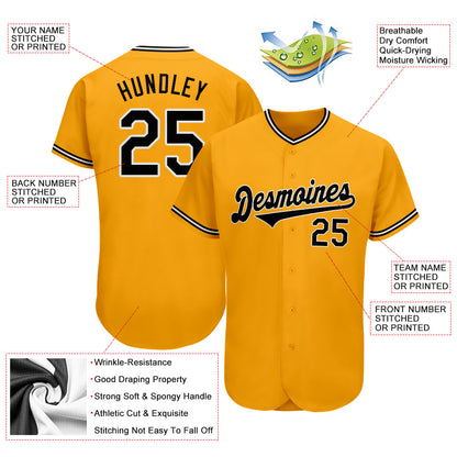 Custom Gold Black-White Authentic Baseball Jersey - Sky-Custom
