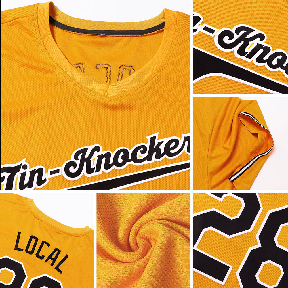 Custom Gold Black-White Authentic Baseball Jersey - Sky-Custom