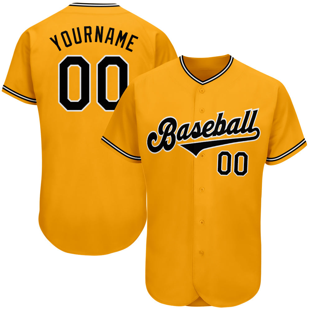 Custom Gold Black-White Authentic Baseball Jersey - Sky-Custom