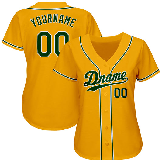 Custom Gold Green-White Authentic Baseball Jersey - Sky-Custom