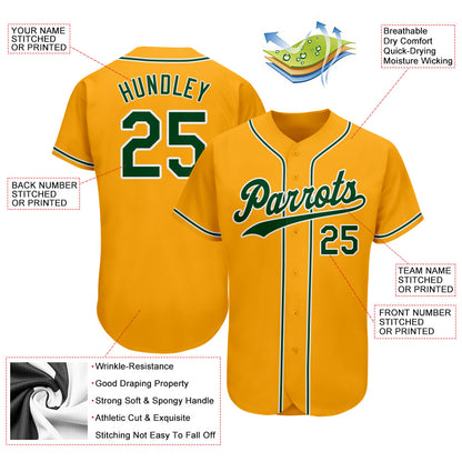 Custom Gold Green-White Authentic Baseball Jersey - Sky-Custom