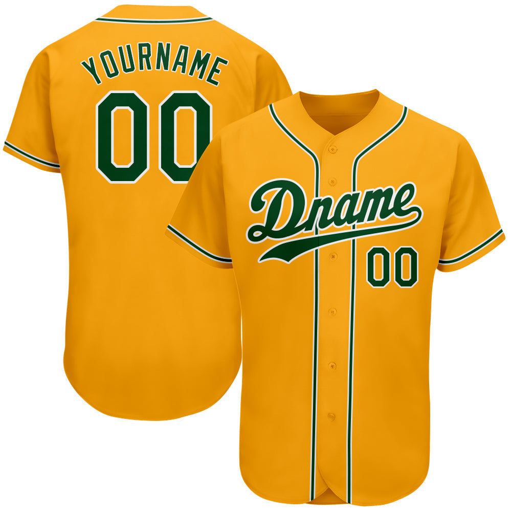 Custom Gold Green-White Authentic Baseball Jersey - Sky-Custom