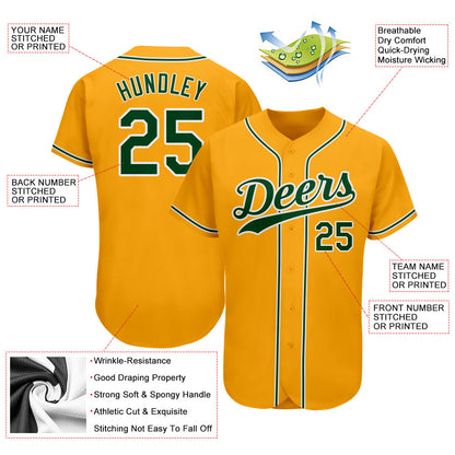 Custom Gold Green-White Authentic Baseball Jersey - Sky-Custom