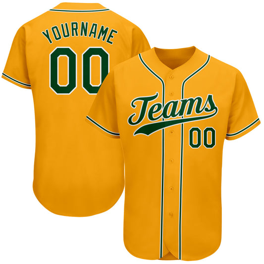 Custom Gold Green-White Authentic Baseball Jersey - Sky-Custom