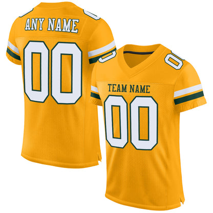 Custom Gold White-Green Mesh Authentic Football Jersey - Sky-Custom