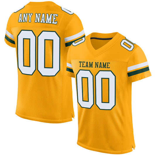 Custom Gold White-Green Mesh Authentic Football Jersey - Sky-Custom
