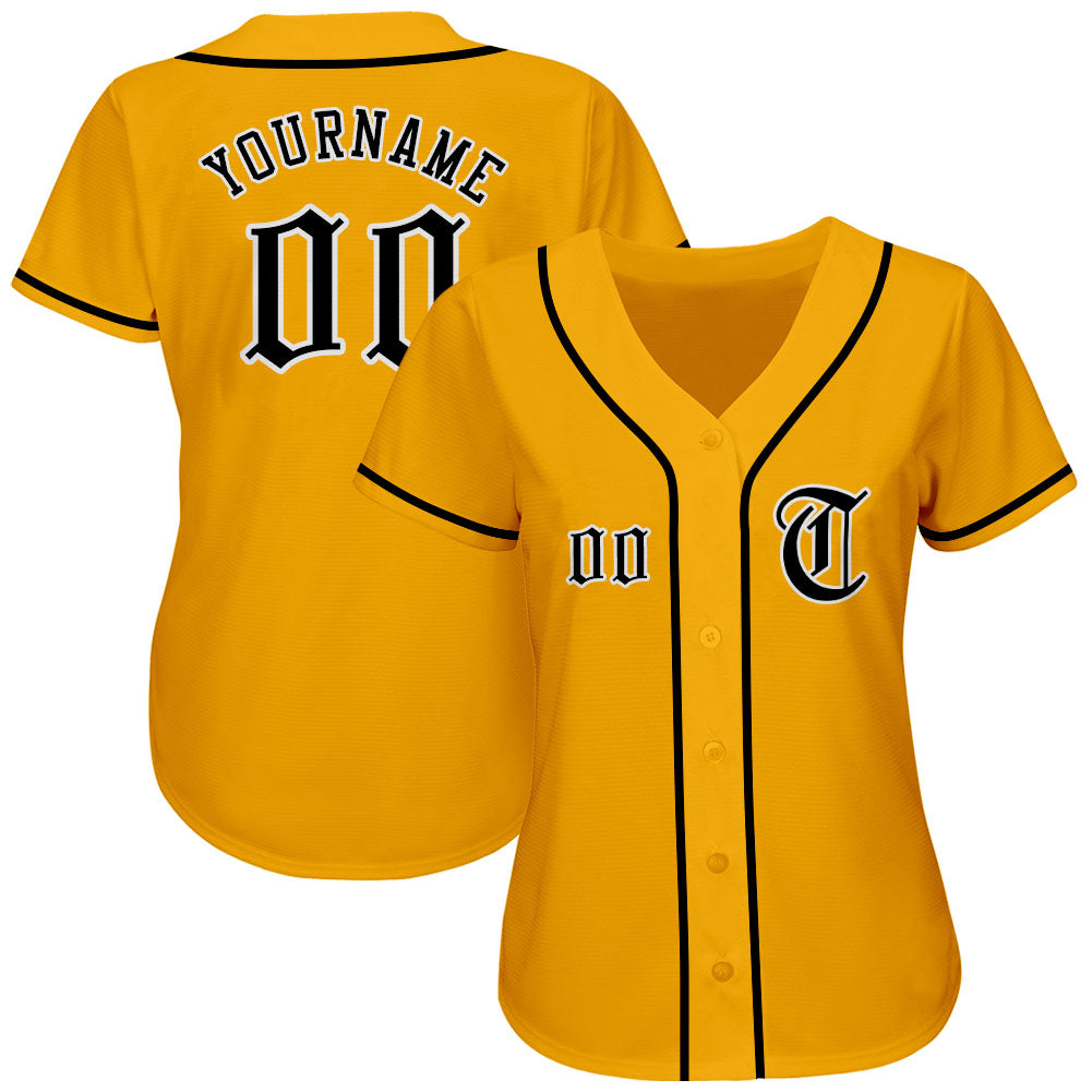 Custom Gold Black-White Authentic Baseball Jersey - Sky-Custom