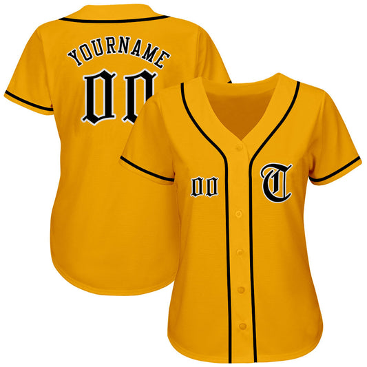 Custom Gold Black-White Authentic Baseball Jersey - Sky-Custom