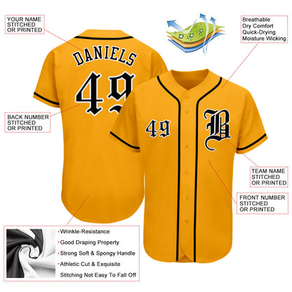 Custom Gold Black-White Authentic Baseball Jersey - Sky-Custom